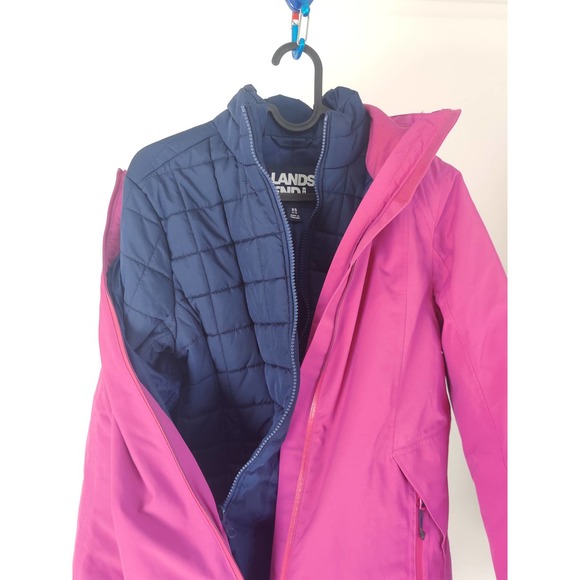 (V) Lands End Jacket Womens Pink Squall 3 in Coat Primaloft Waterproof XS (2-4) - Picture 3 of 12